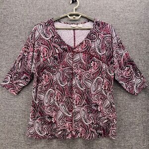Sigrid Olsen Womens Blouse Size 2X Paisley Bohemian Soft Lightweight Stretchy